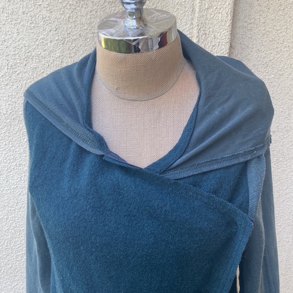 Free People teal wool blended waterfall wrap hoodie zippered front chic jacket - Picture 7 of 16